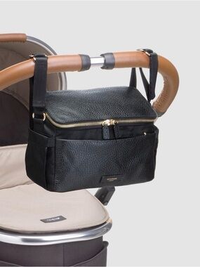 Storksak Alyssa Black Crossbody Stroller Organizer Bag Nylon Leather Minimalist